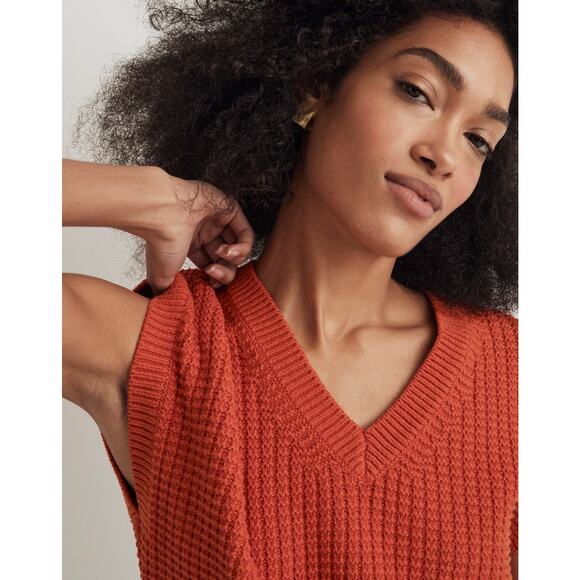 Madewell Waffle Knit Sweater Vest Size M Roasted Squash Orange Cotton Fall Layer - Picture 3 of 13